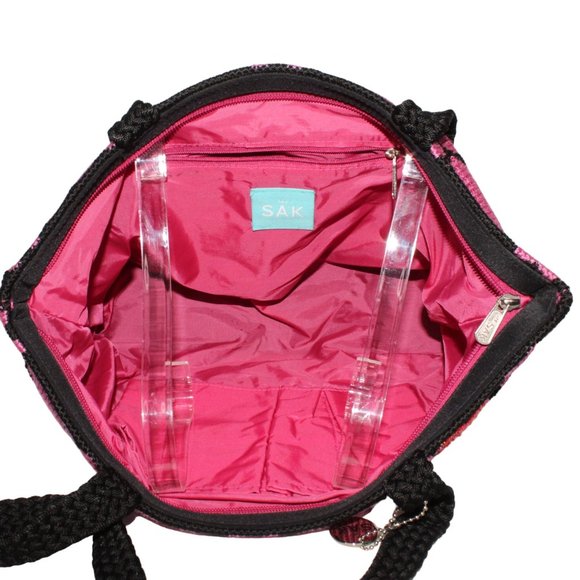 The Sak Knitted Multi Pink Blk Heart Sequined Embellished Double Strap Purse Bag - Picture 8 of 14